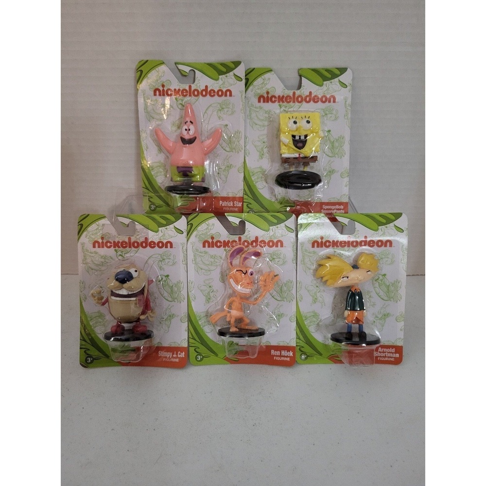 Set of 5 Nickelodeon Figurine Sponge Bob, Patrick Star, Stimpy, Ren, Arnold New